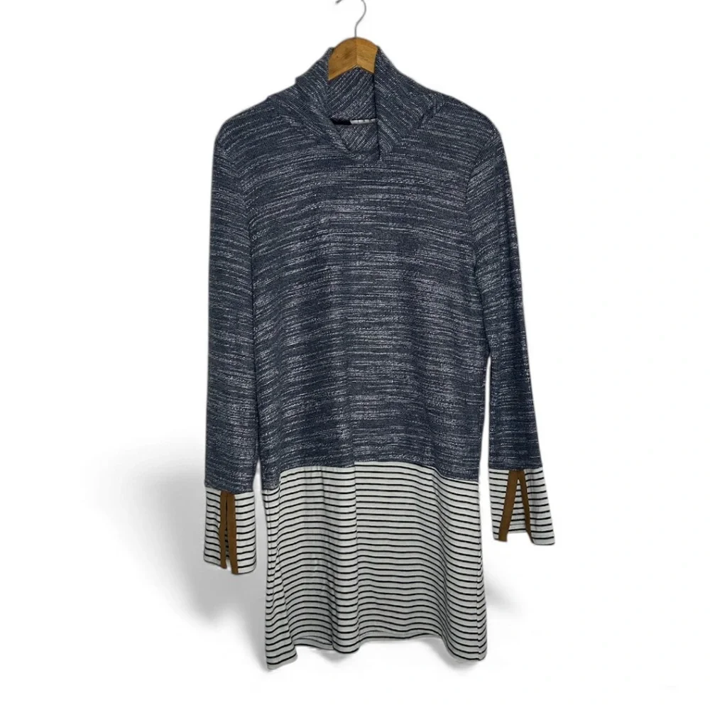 THML Striped Sweater Shift Dress In Blue/Black/White Size L
